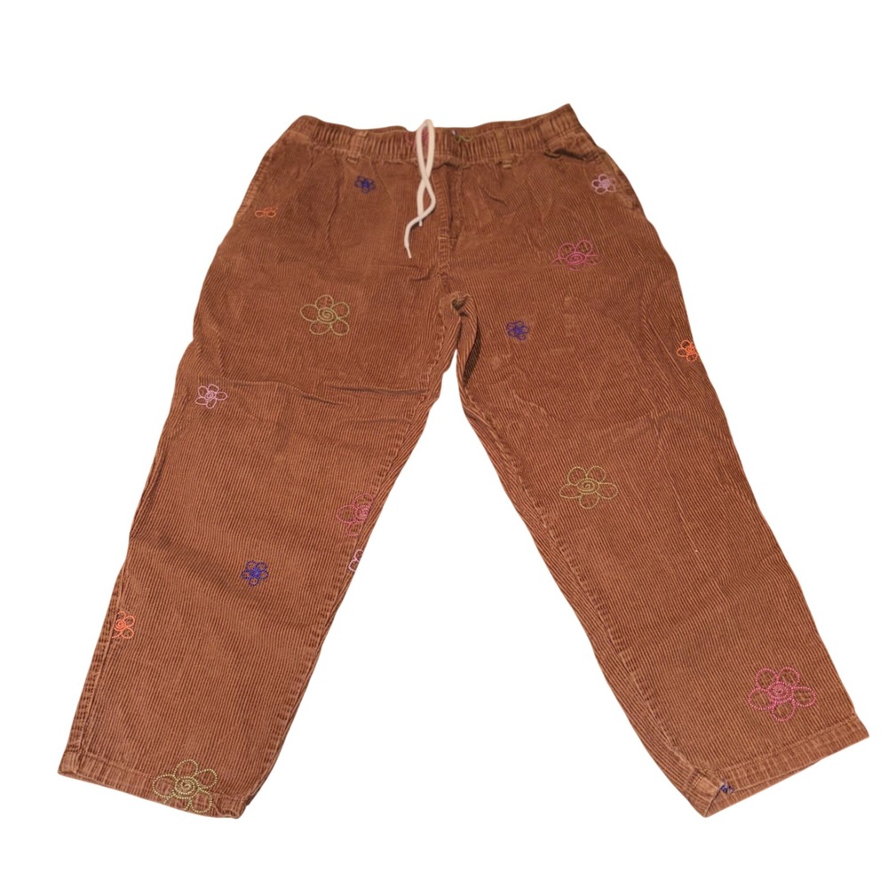 Urban Outfitters Brown Corduroy Floral Embroidered Pants XL Elastic Waist Boho